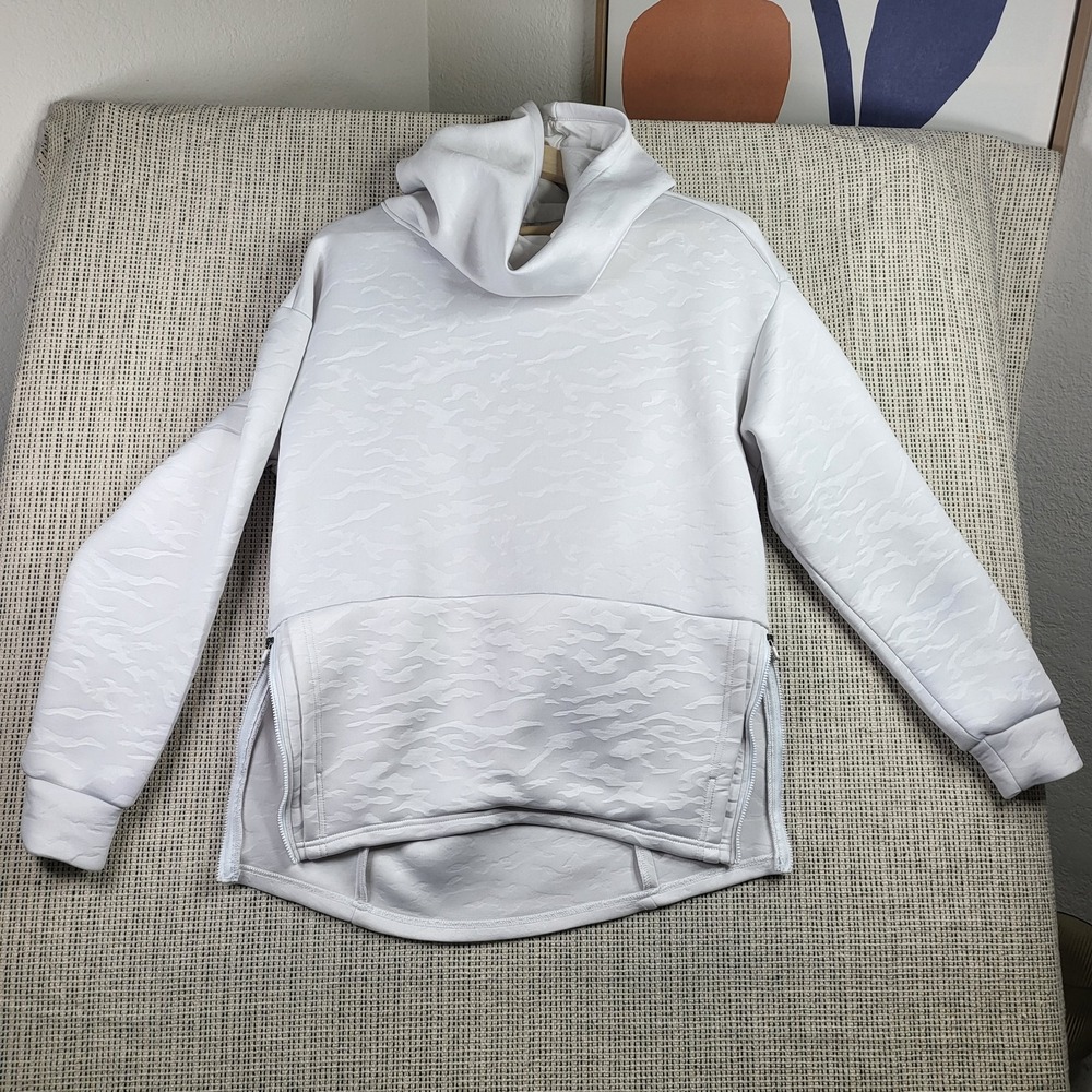 Fabletics Pullover Womens Small White Cowl Neck‎ Side Zip High Low Sweatshirt